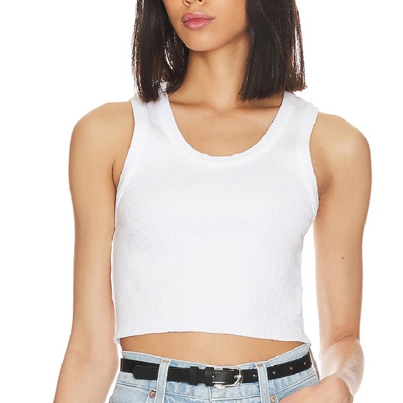 $140 AGOLDE White Poppy Cropped Ribbed Tank Top Large NWT New - Picture 3 of 4